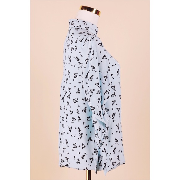 Sz 10 Paper London Baby Blue Cherries Silk Mock Neck Long Sleeve Blouse GUC - Picture 2 of 4